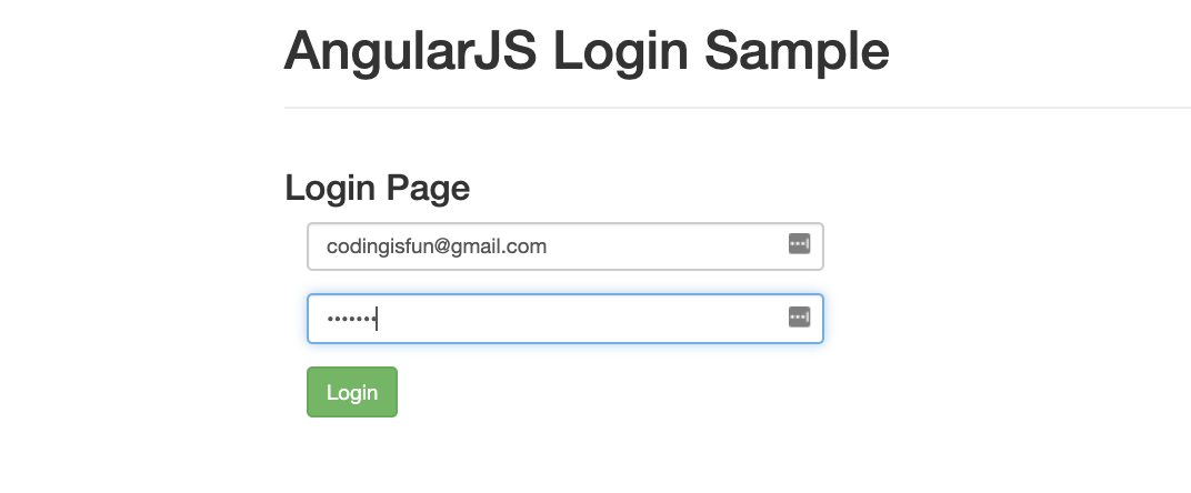 AngularJS Login Sample text with green login button