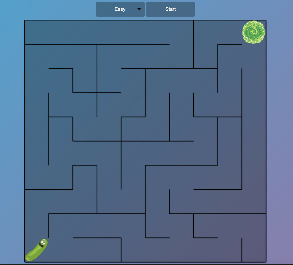 Maze game with Pickle Rick and lettuce