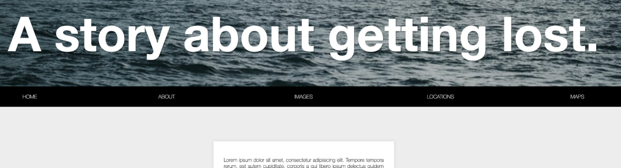 Blog header with water background on top of blog page