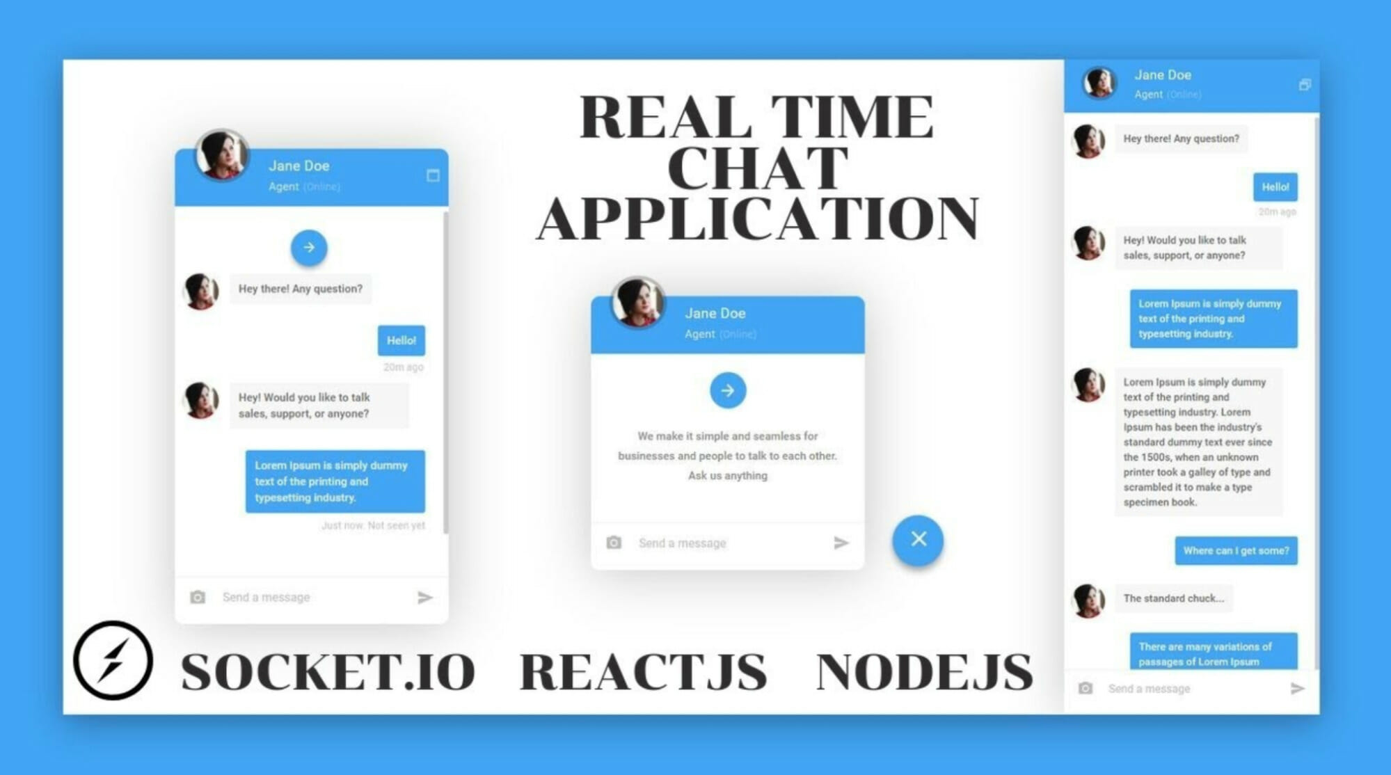 blue and white chat application windows with Real Time Chat Application text