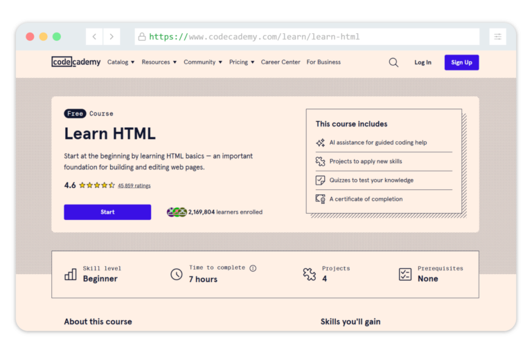 Codecademy HTML Course